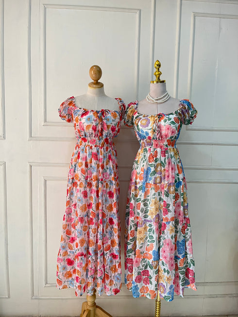 Spring Floral Square Neck Long Maxi Dress
